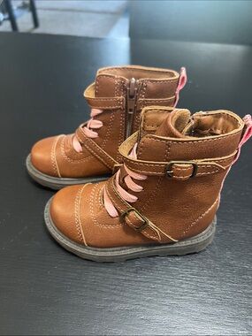 Carter's Brown Ankle Boots with Pink Laces
